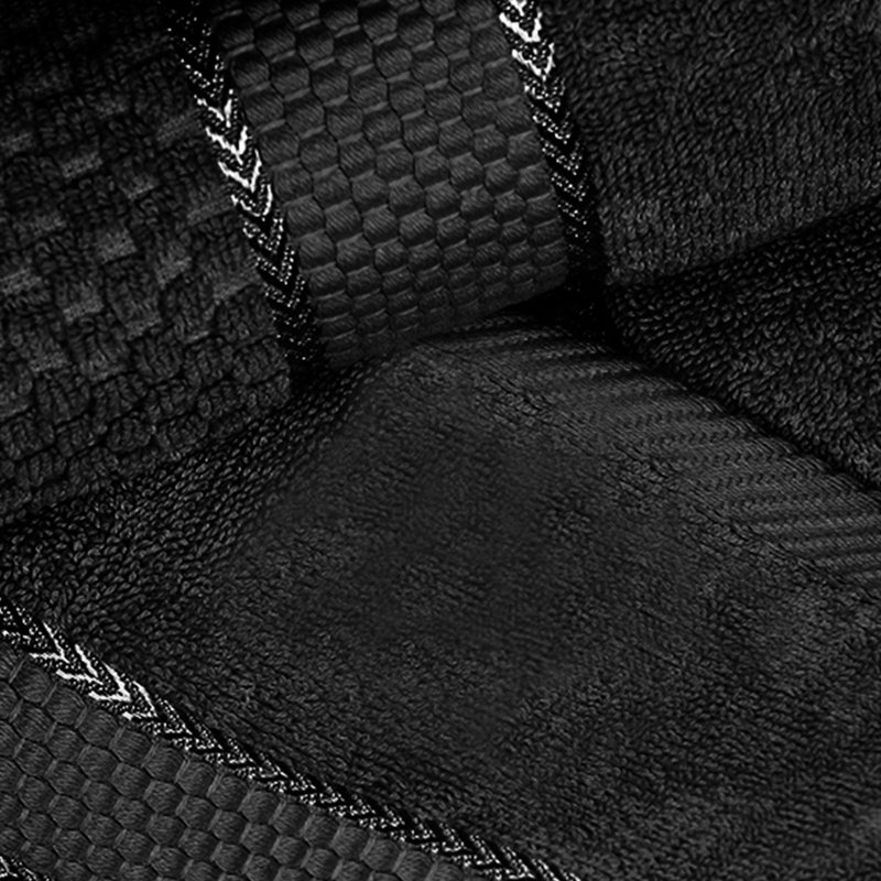 Collection de serviettes texturées 100% coton Mulaayam, Ensemble de serviettes 6 pièces, Noir, noir, noir, noir