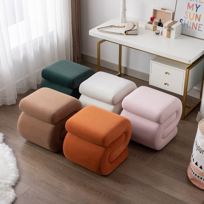 Velvet Ottoman, Light Pink Velvet