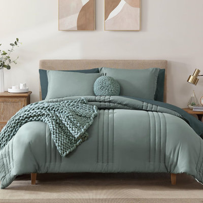 7 Pieces Classic King Size Comforter Set,Ultra-Soft,Breathable And Durable,Green 102X90 Inches