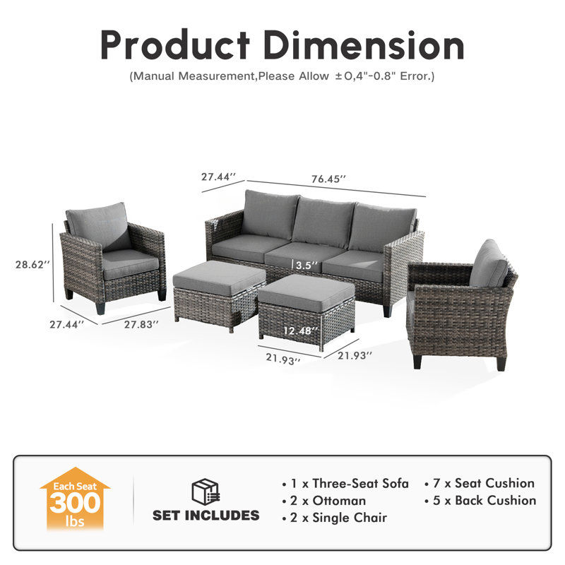 Ensemble de conversation modulaire en rotin avec coussins Amerissa, Gris foncé