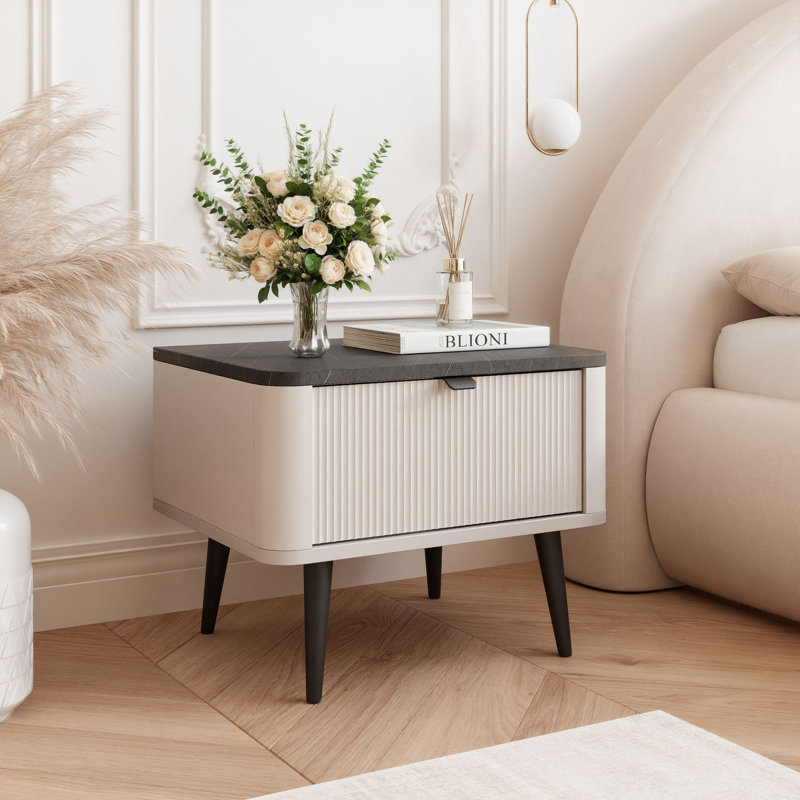 Tamarrah 50cm W Manufactured Wood Bedside Table, Grey/Beige