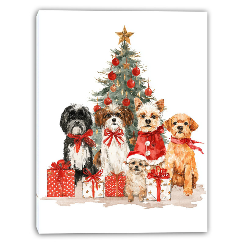 «Christmas Dogs Family», art mural sur toile, H 36 po x l 24 po