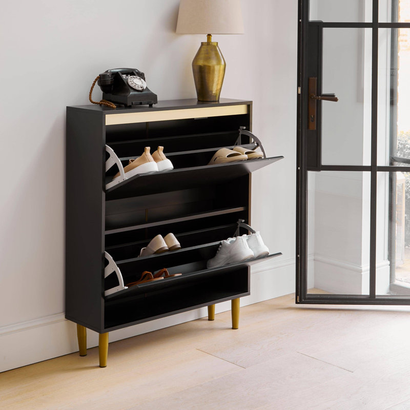 Bellandra Iliana 2 Door Shoe Cabinet, Gold/Black