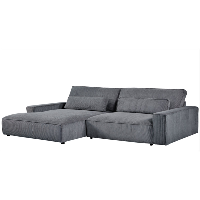 Corduroy L-Shaped Sectional, Dark Gray Corduroy, Left Hand Facing