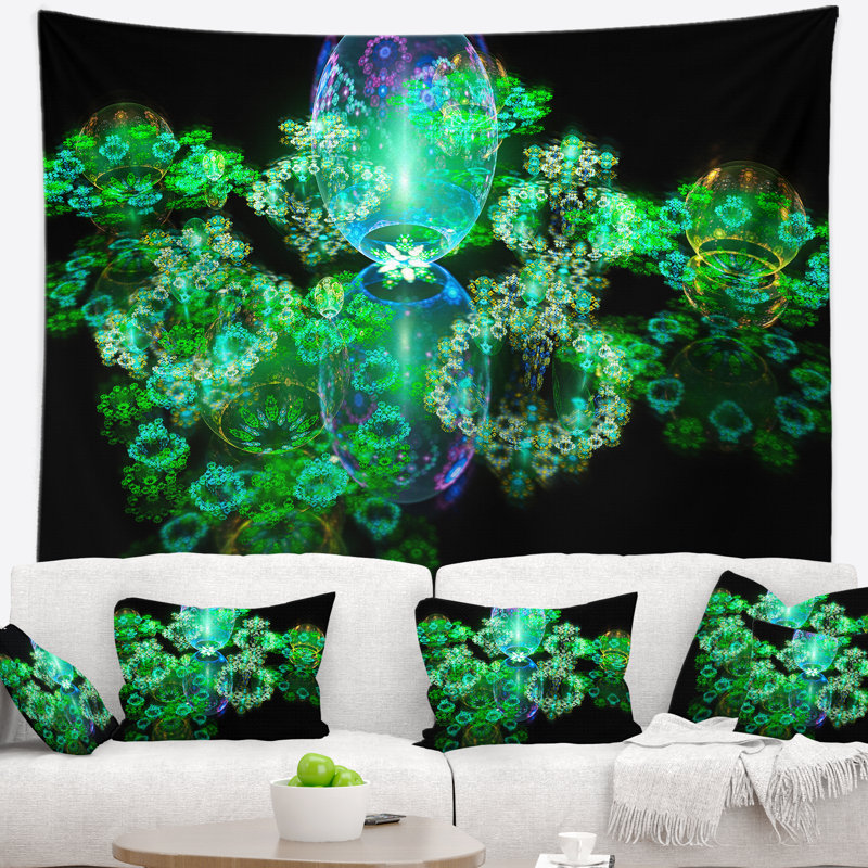 Tapisserie en miroir abstract green water chutes, H 68 po x l 80 po