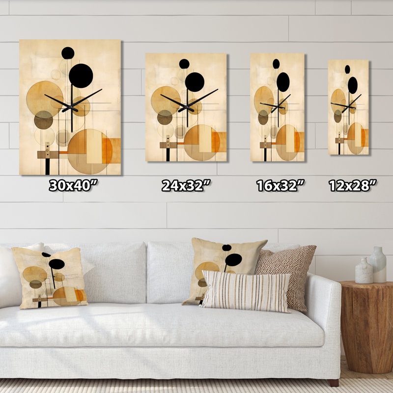 Horloge murale beige géométrique en mouvement I - formes abstraites, Très grand