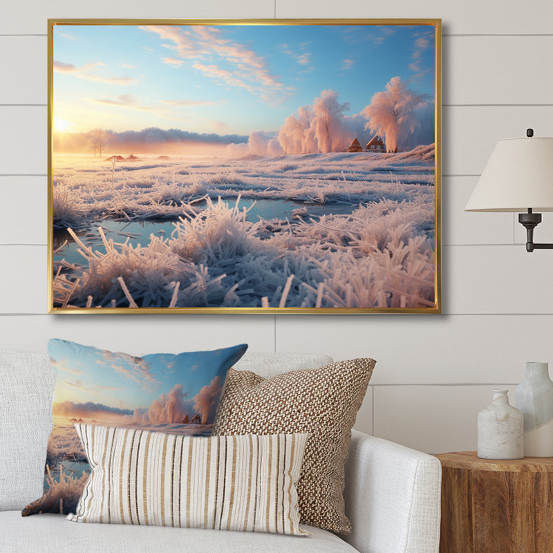 Winter Lake Reverie II, reproduction d'art sur toile, 34" H x 44" W, White Picture Framed