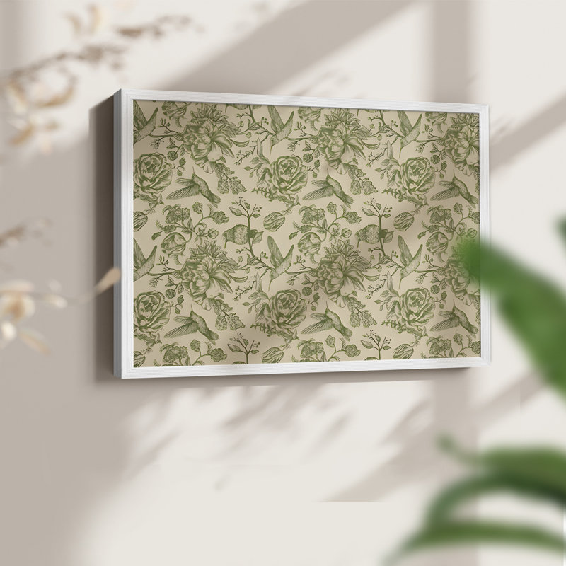 Motif floral rétro - impression encadrée - réversible, H 11 po x l 14 po, Blanc