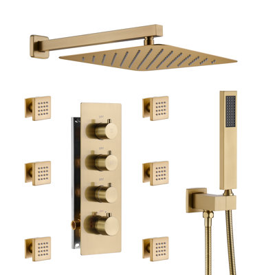 Herathena 3 Functions Wall Mounted Luxury Shower System with 6 Body Jets (Rough-in Valve Included)