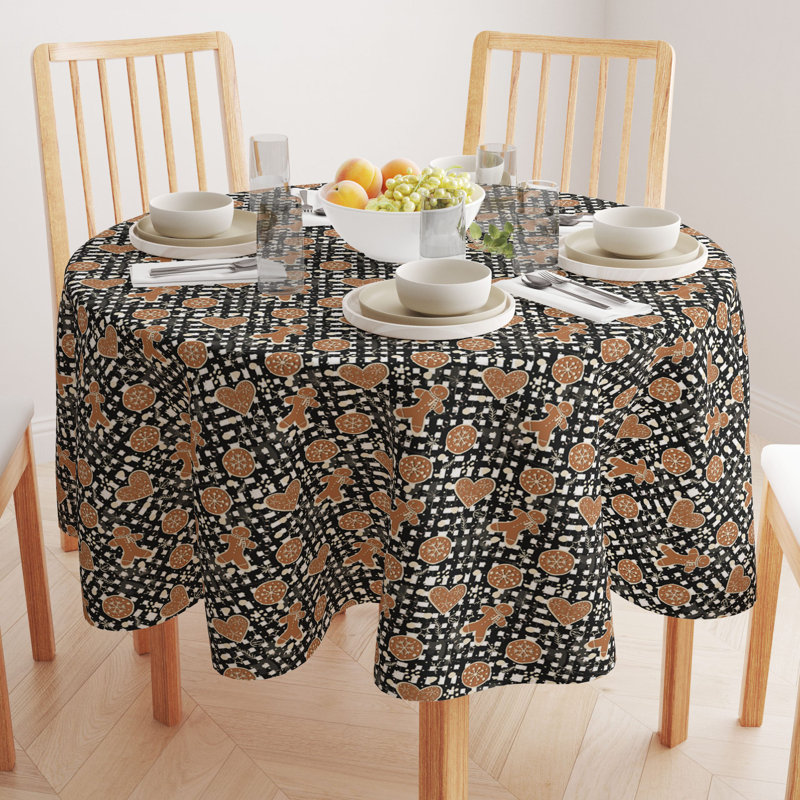 Geometric Round Christmas Tablecloth, 114" x 114", Merry Christmas Wonderland