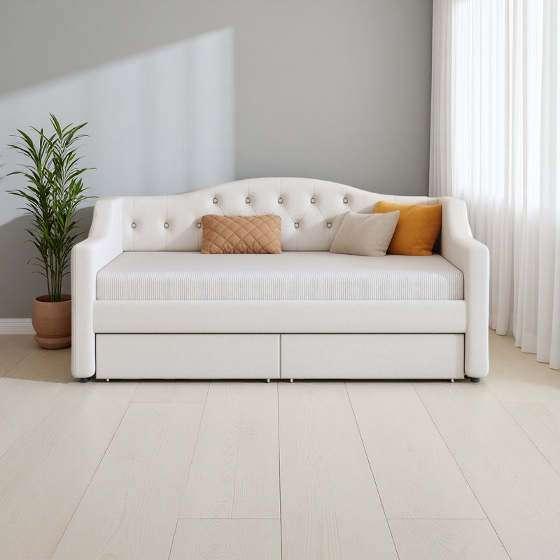 Lit de jour rembourré avec ceinture DEL, Beige