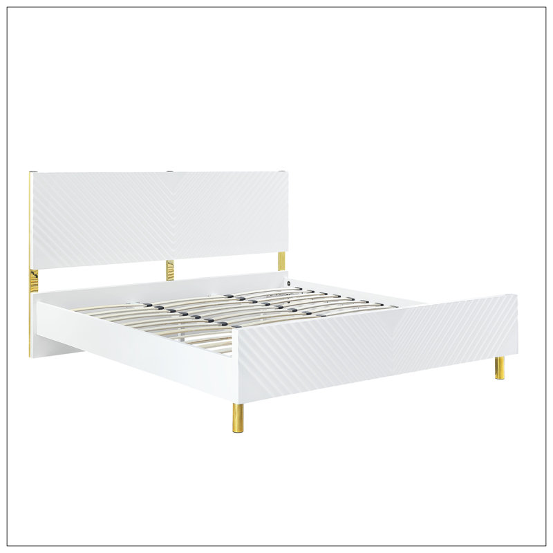 Lit pour chambre à coucher, Blanc lustré, Grand