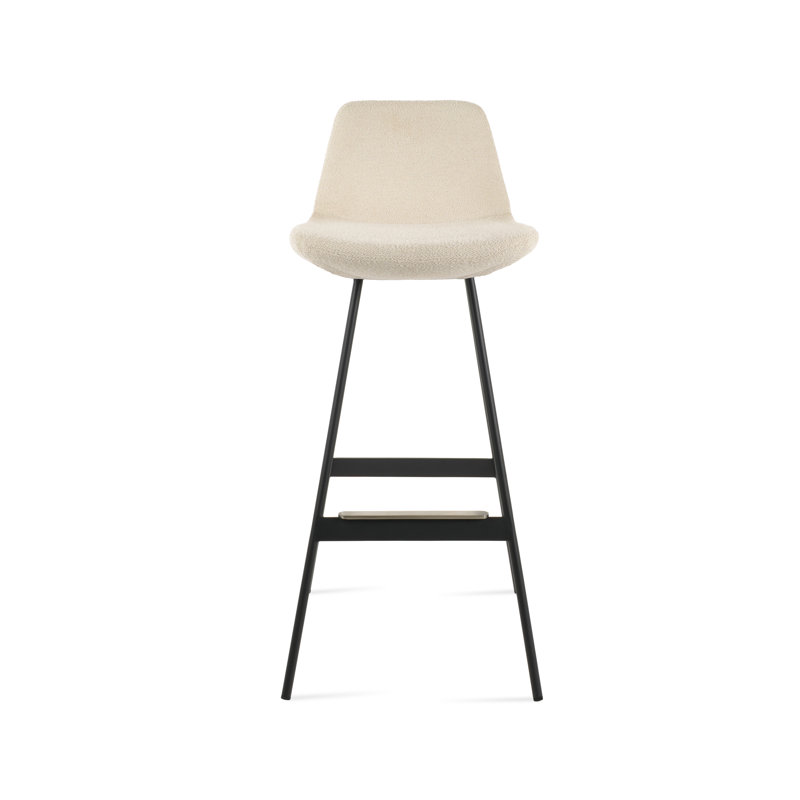Tabouret Pera Balat, Noir, Bouclé blanc cassé, Tabouret de bar (siège d'une hauteur de 29 po)