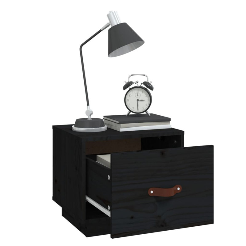 40cm W Solid Wood Bedside Table, Set of 2, Black