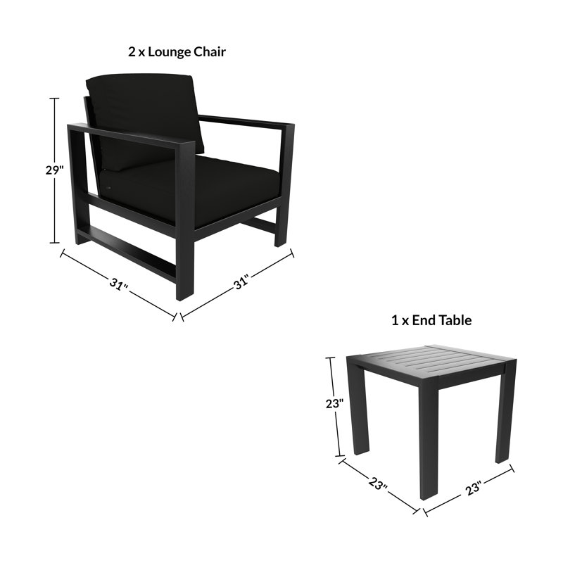 Dulcie 2-Person Seating Set with Sunbrella® Cushions, Canvas Black Sunbrella® Canvas
