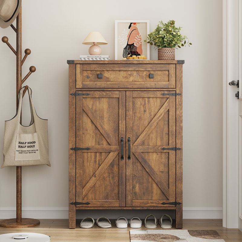 Armoire de rangement pour chaussures avec portes et tiroir, Brun