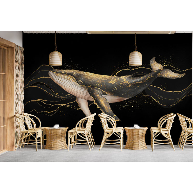 Murale de baleine, aquarelle de restaurant, autocollant mural corail sous l'eau, L 144 po x l 100 po, Non tissé