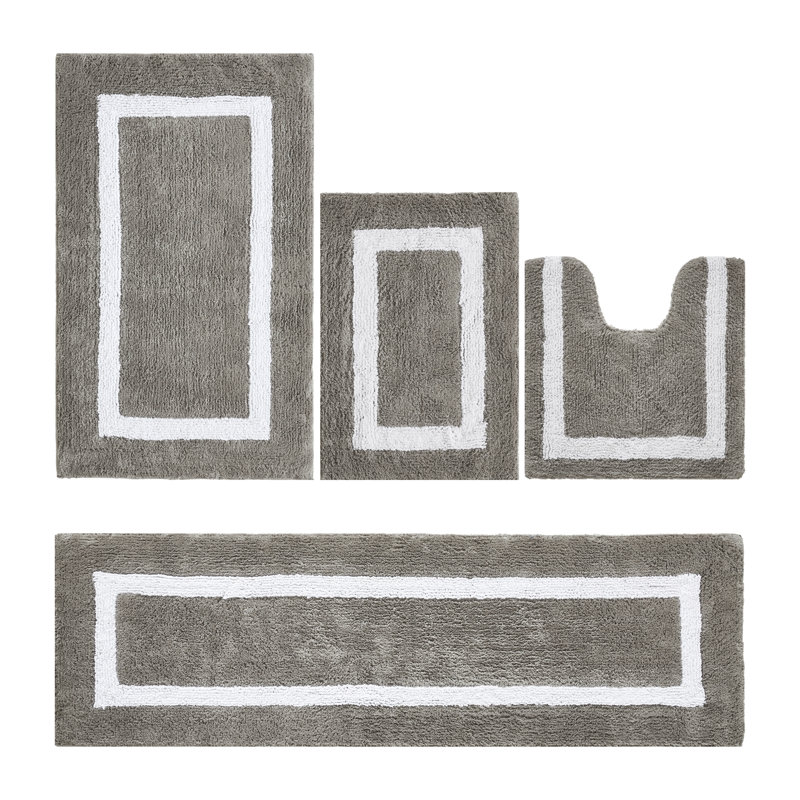 Ensemble de tapis de salle de bain 100% coton 2370 g / m² Arth Premium 4 pièces certifié OEKO-TEX®, tapis de salle de bain très moelleux, super absorbant, réversible, lavable à la machine, confort semblable au spa, gris / blanc