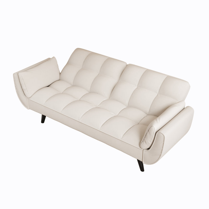 Kuebbing 74'' Velvet Tight Back Convertible Sofa, Beige Velvet