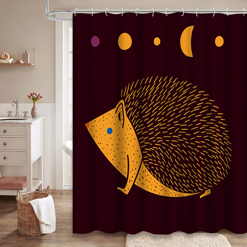 Cute Hedgehog Moon Tribal Style Shower Curtain with 12 Hooks, 72" L x 72" W