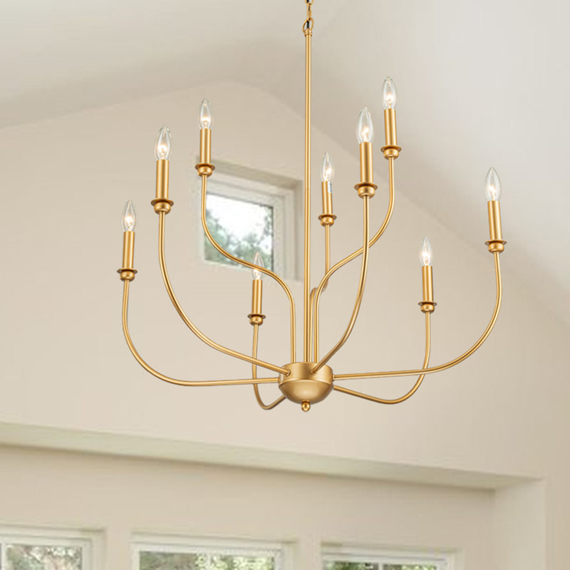 Lustre de style campagnard à deux niveaux de style bougie Trudeau, Doré