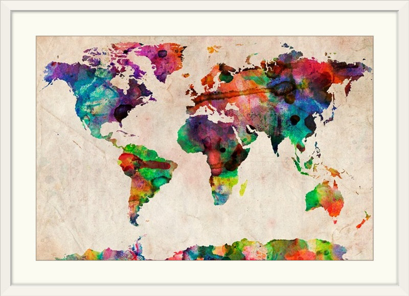 «Francy», cartes du monde par Michael Tompsett - impression d'art graphique, H 20 po x l 26 po x P 1 po, Cadre blanc