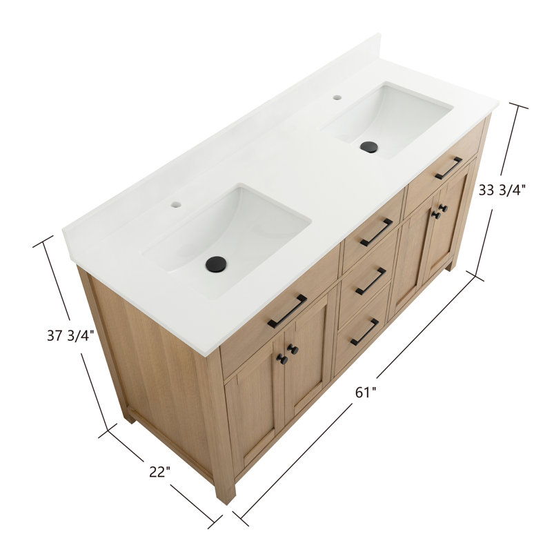 Meuble-lavabo double 61 po avec plateau en quartz Marashio