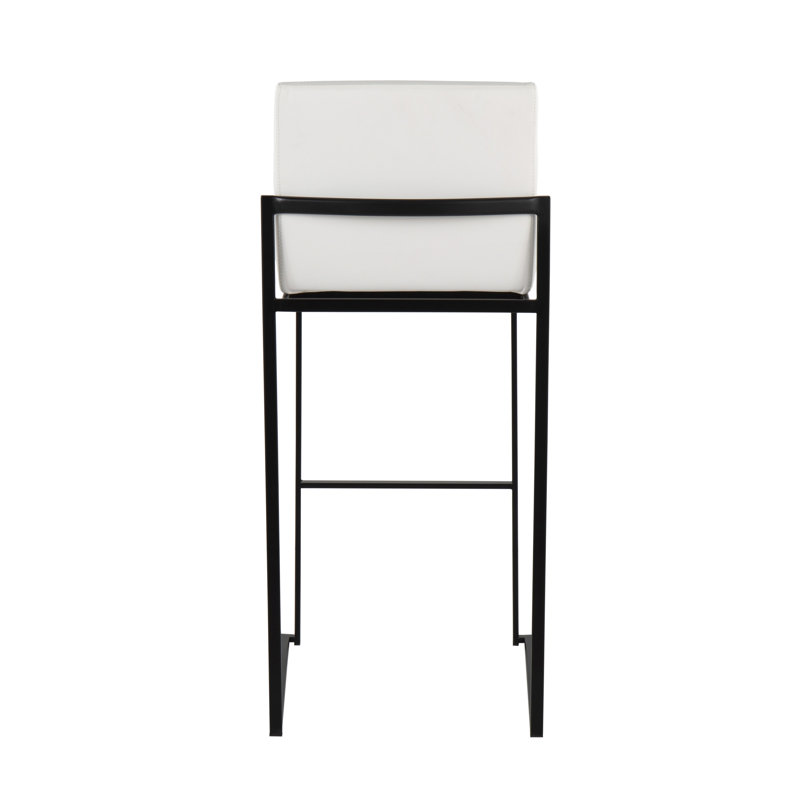 Fuji 30" Contemporary High Back Bar Stools - Set of 3, Faux Leather Upholstered Barstools with Steel Frame for Kitchen Island Seating