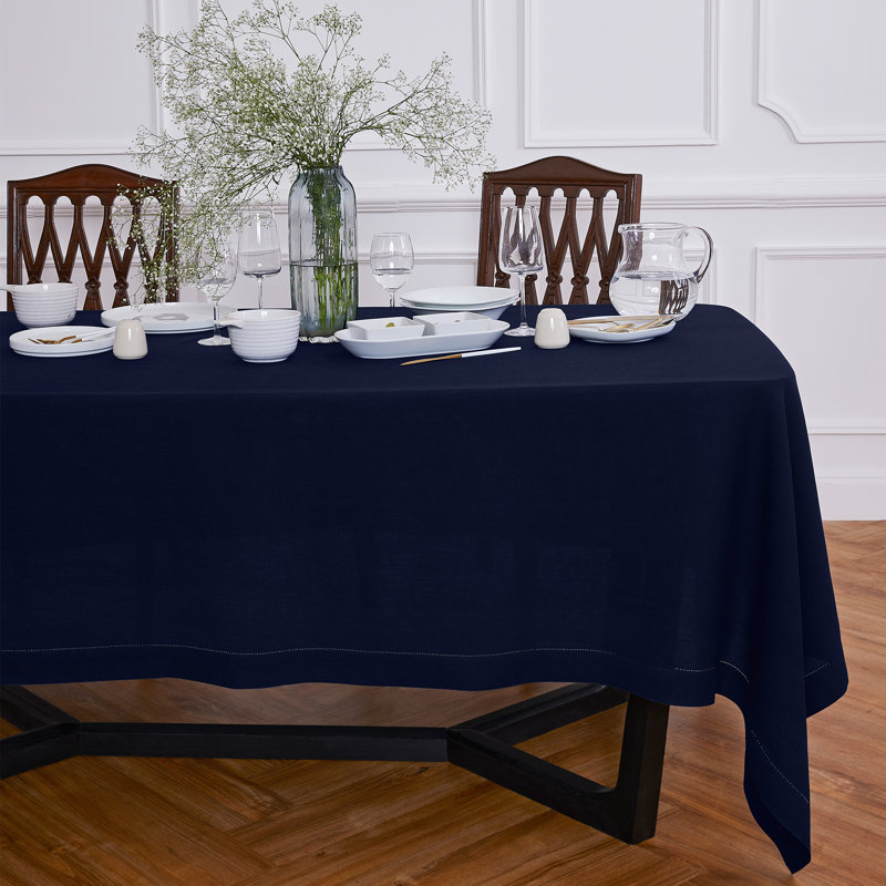 Sonoma Hemstitch - 100% Pure Linen Tablecloth (Prewashed), 108" x 70", Indigo Navy
