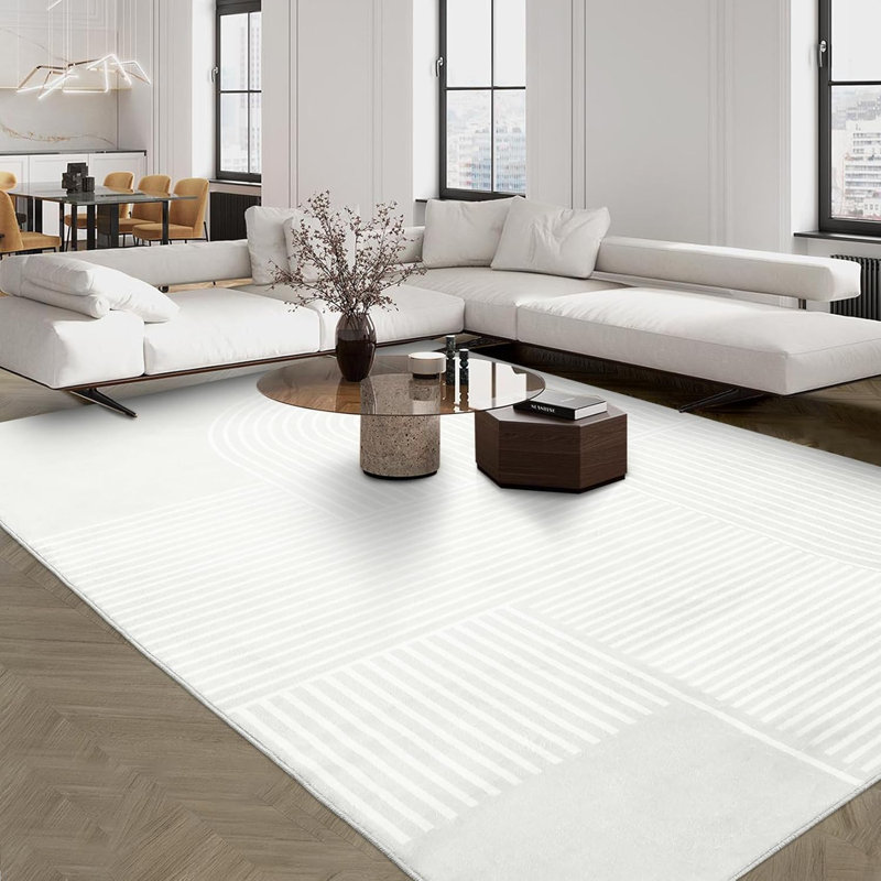 Rug for Living Room 8x10 Washable Rug Modern Abstract Area Rugs Non Slip Stain Resistant Floor Covering Non Shedding Low Pile Geometric Mats for Bedroom, Dining Room, Beige