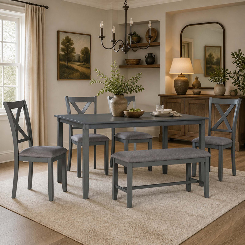 Solid Wood Top Dining Set, Gray, Gray