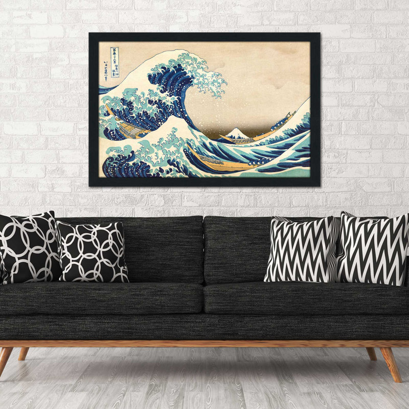 La grande vague de Kanagawa par Katsushika Hokusai - Peinture, H 21,5 po x l 27,5 po x P 0,75 po, Cadre espresso