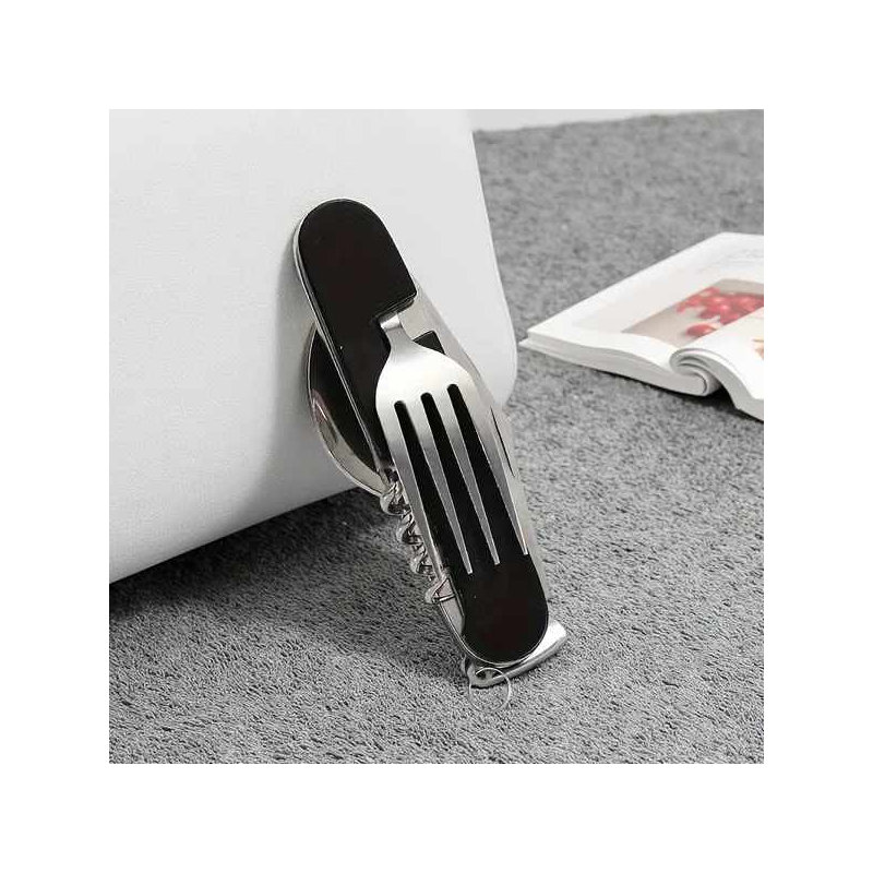 "6-in-1 Stainless Steel Cutlery Set – Folding Knife/Fork/Spoon for Camping"