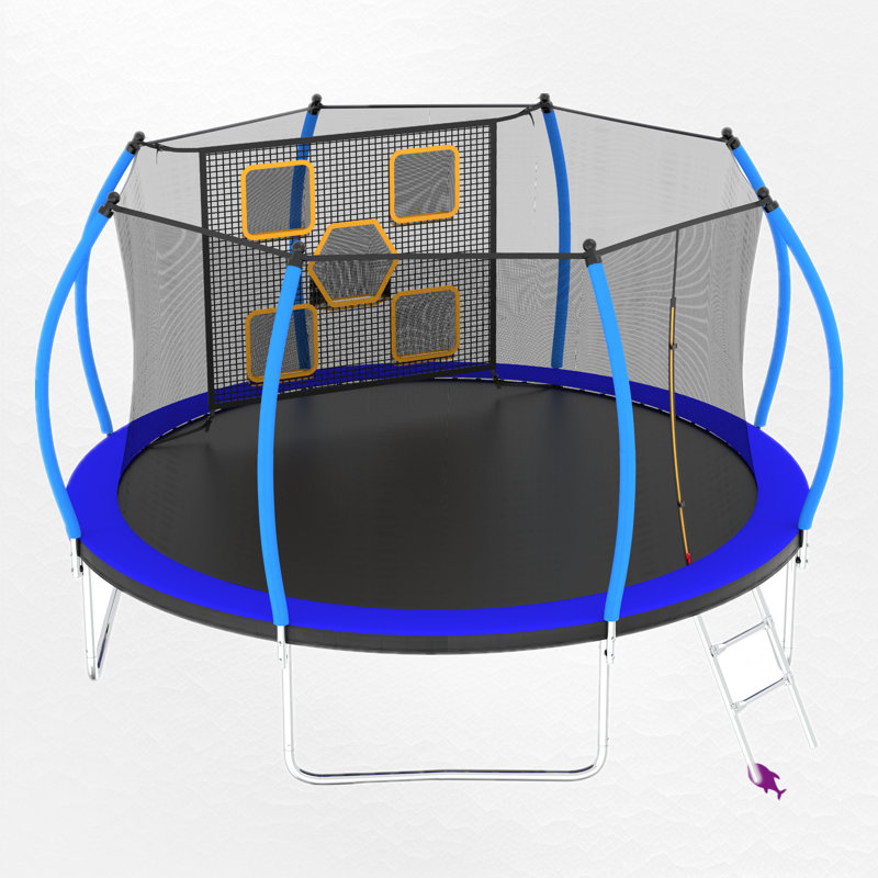 Trampoline de jardin rond 12 'avec enceinte sécuritaire, Bleu et noir