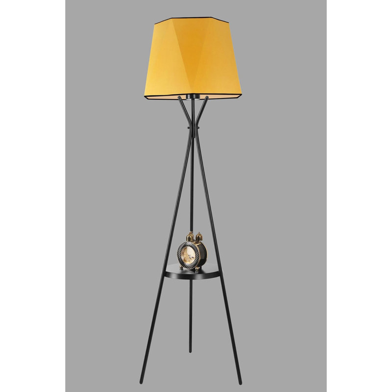 Luro Stylish Mustard Floor Lamp with Metal Body, 65.0 inches Tall | 18.0 inches Cap Diameter & 19.7 inches Foot Diameter | E27 Socket, Max 60W | On/Off Switch on Cable | Modern Lighting for Living Room & Bedroom Decor