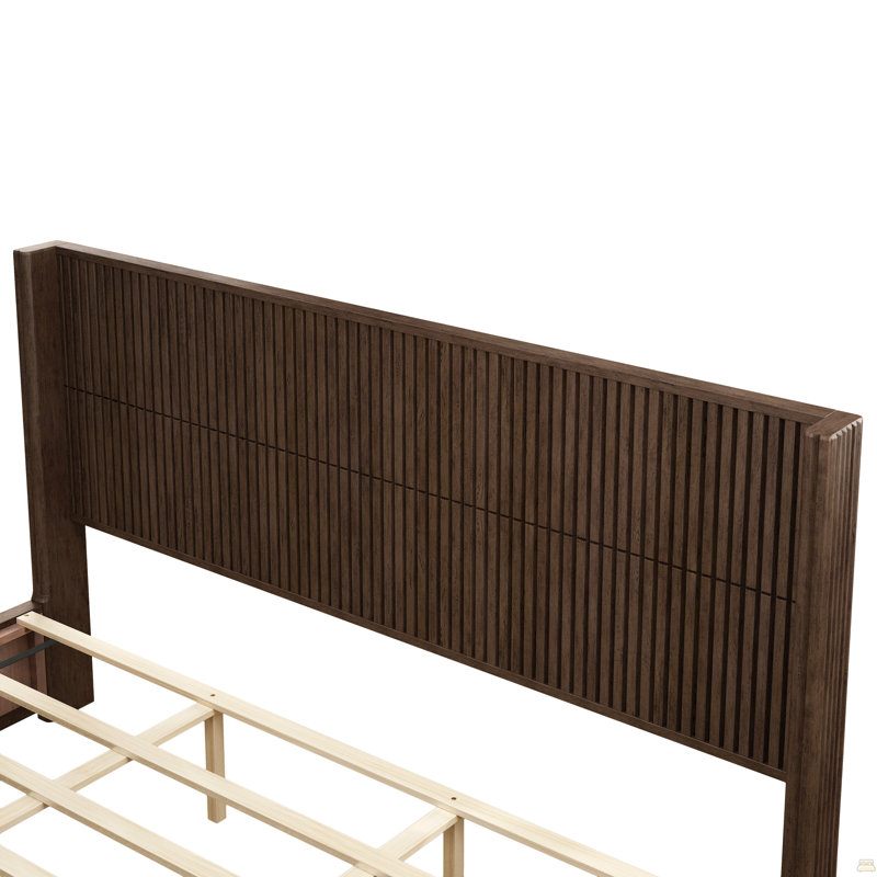 Structure de lit plateforme en bois massif avec tête de lit, aucun sommier nécessaire, Très grand lit, Noyer