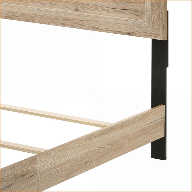 Grand lit en bois Lit en polyuréthane avec rangement et sommier en chenille beige et noyer