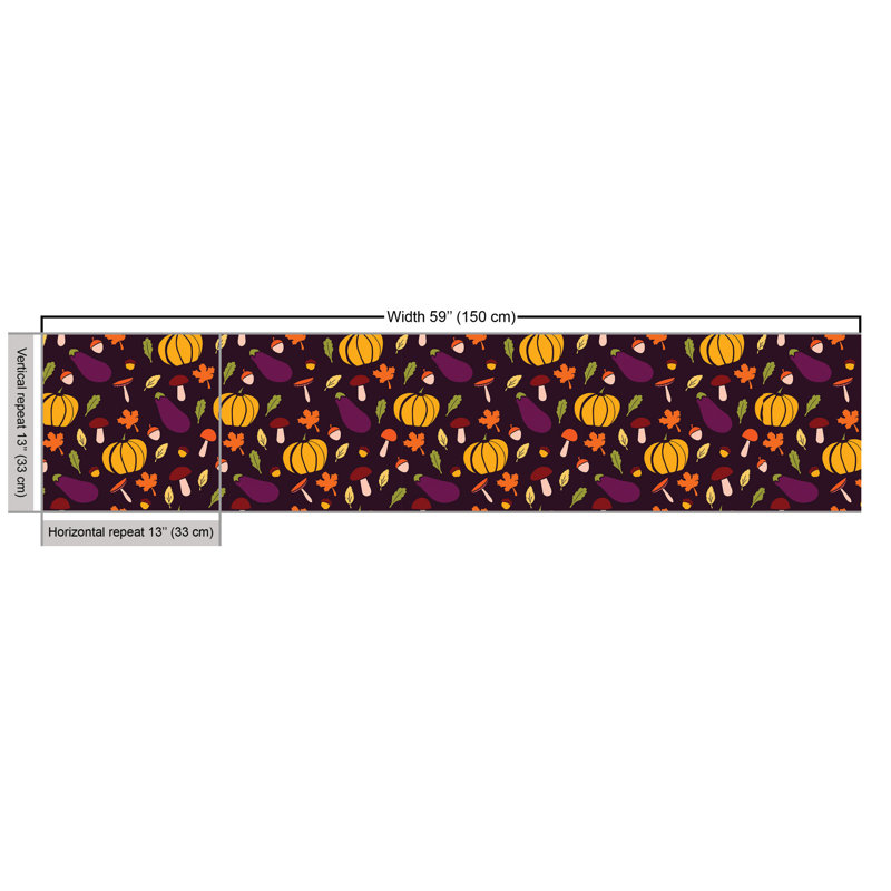 Mylene Pumpkin Acorn Mushroom Seasonal Vegetable Veggies Tree Leafs Fabric