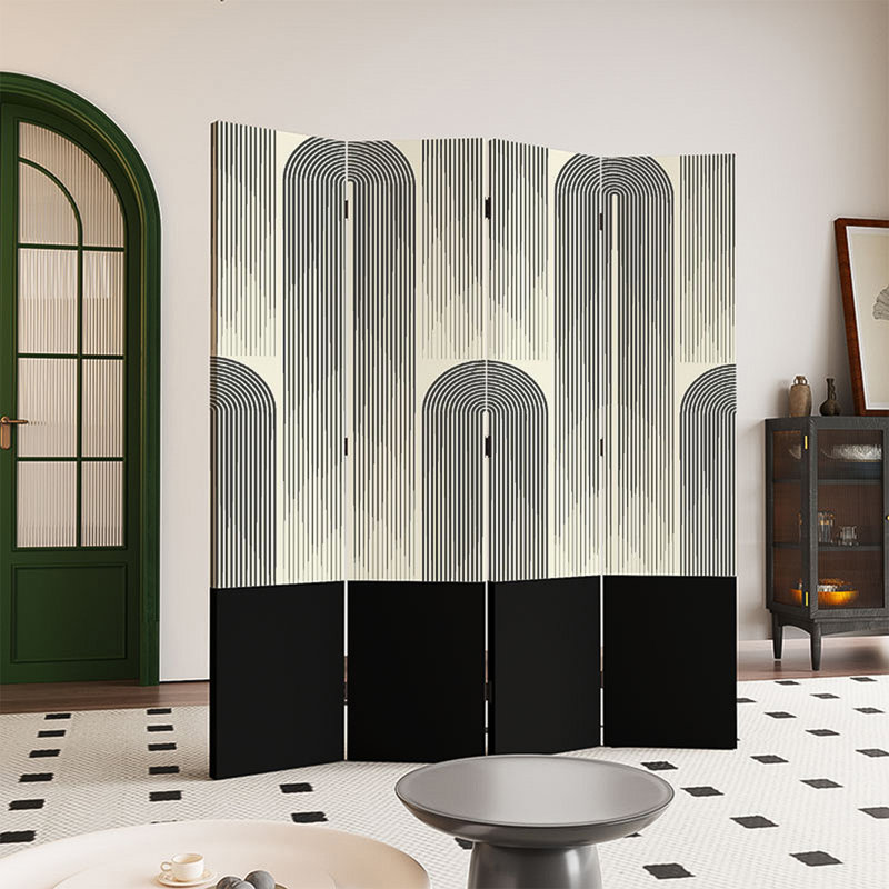 Paravent en bois de cèdre géométrique arqué French Minimalist, H 70,87 po x l 62,99 po x P 1,18 po