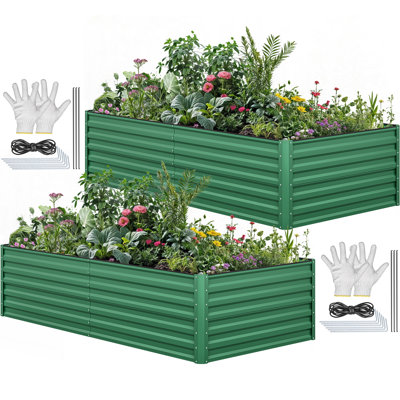 Grand ensemble de jardin surélevé galvanisé 8 x 4 x 2 pi avec gants, vert