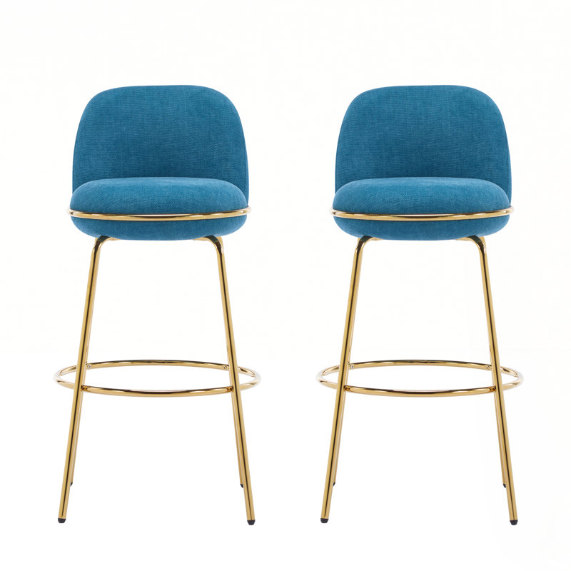 Tabouret de bar rembourré en métal, Bleu