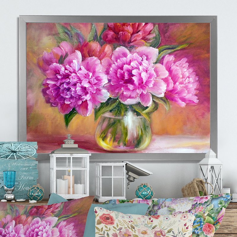 «Still Life With Blossoming Fuchia Flowers», reproduction sur toile avec cadre flottant, H 30 po x l 40 po x P 1,5 po