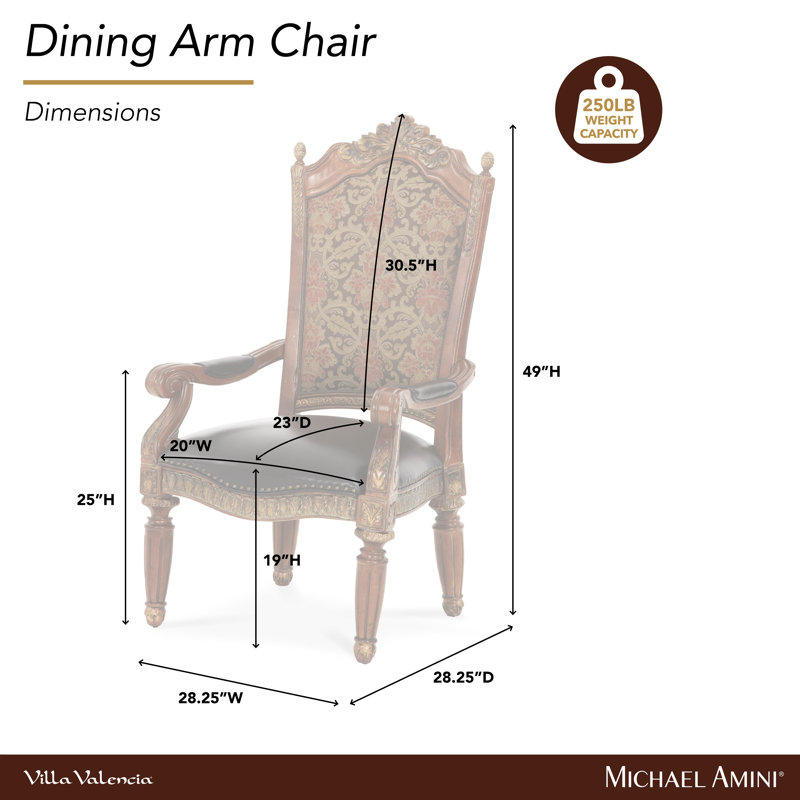 Villa Valencia Traditional Wood and Leather Dining Arm Chair