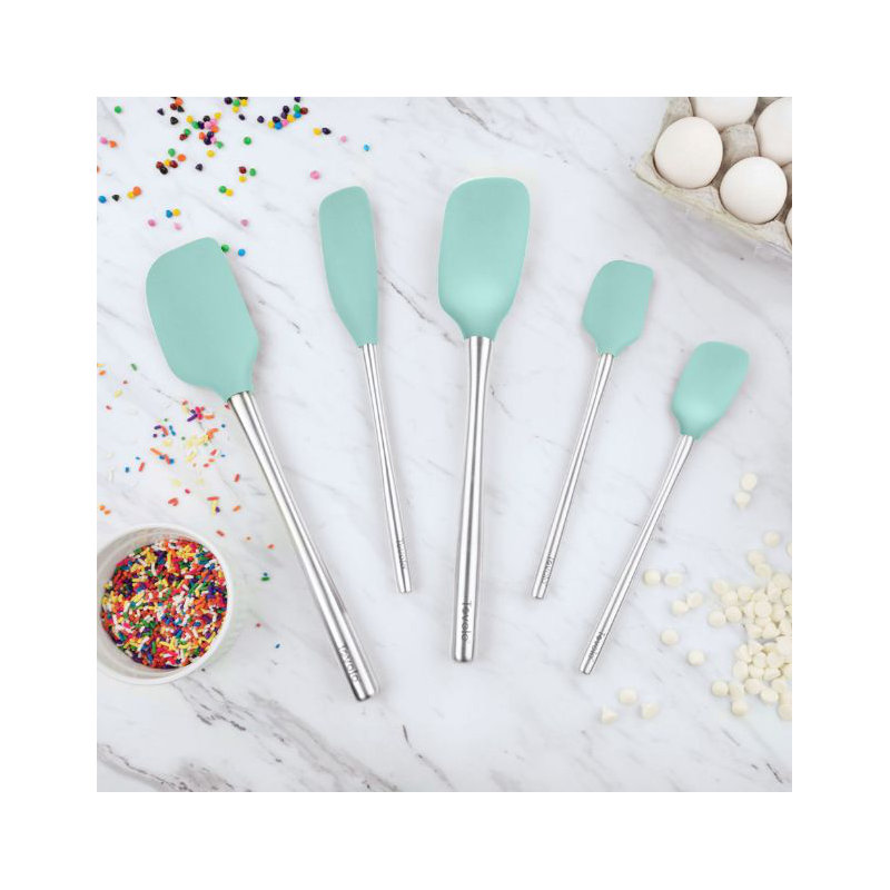 Flex-Core Stainless Steel Handled Assorted Spatulas - Set of 5, Aqua