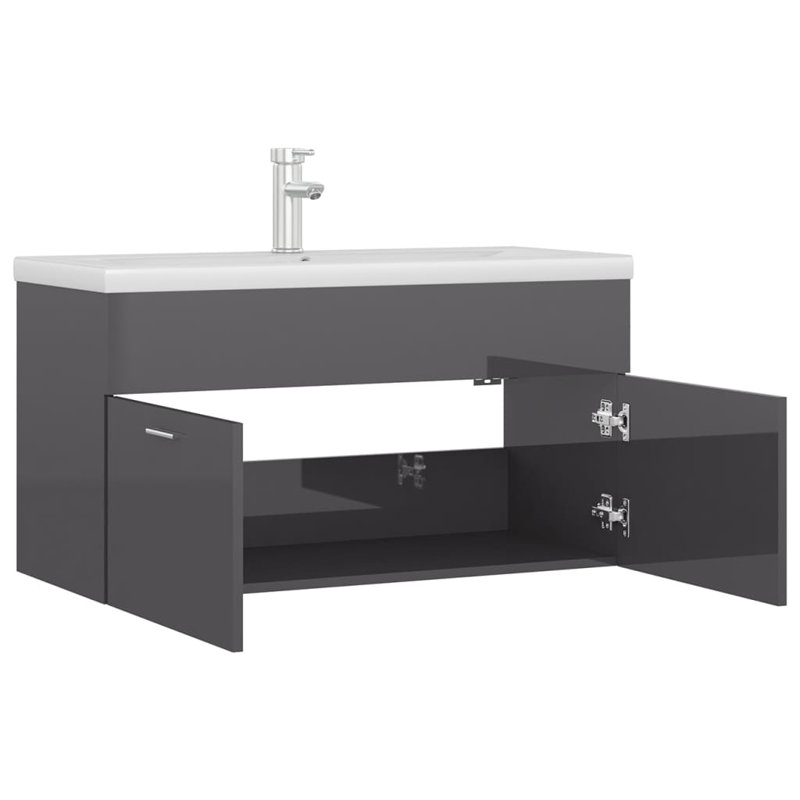 Geilich 900mm Single Bathroom Vanity with Integrated Ceramic Basin, High Gloss Gray