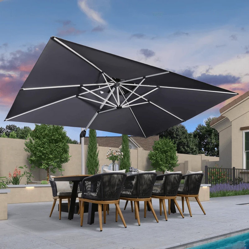300 cm D Rectangular Cantilever Parasol with Crank Lift, 284" H x 400" W x 300" D, Beige