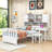 Twin Wood Platform Bed with Bookshelf, Chair, Desk and Drawer-1162048182