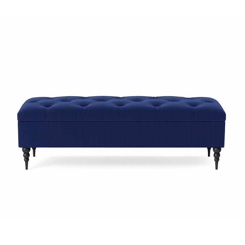 Safar Wide Tufted Rectangle Ottoman Storage Bench – Upholstery Plush Velvet Shoe Bench with Black Turned Wooden Legs