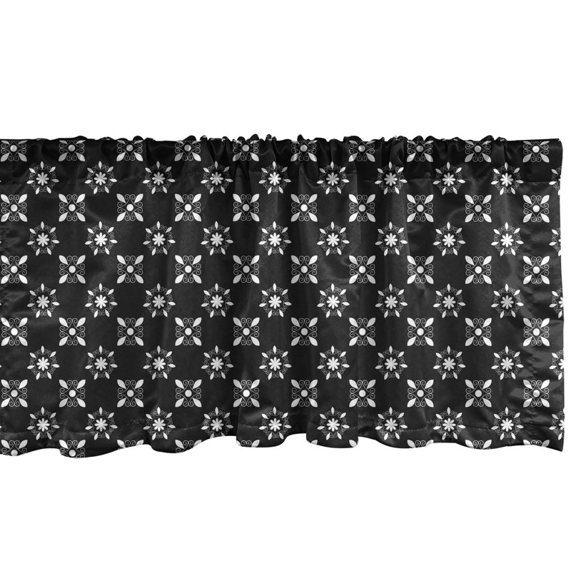 Charcoal Grey and White Satin Polyester Rod Pocket Valance Set