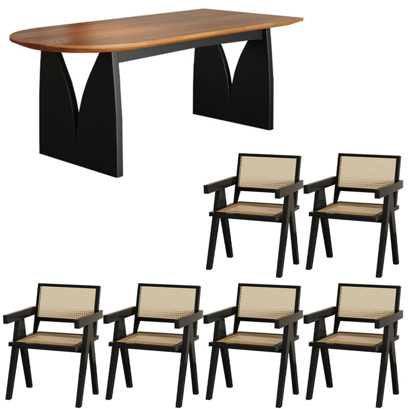 Ensemble de table à manger en bois massif de style français